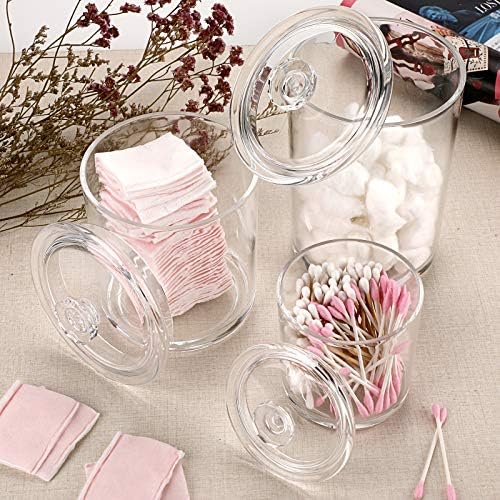 Hipiwe Clear Plastic Apothecary Jars with Lid, Set of 3 Large Q-Tips Holder