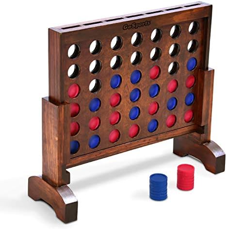 GoSports Premium 4 in a Row Game - Choose Between Classic White or Dark Stain - 1 Foot Width – with Connect Coins, Portable Case and Rules