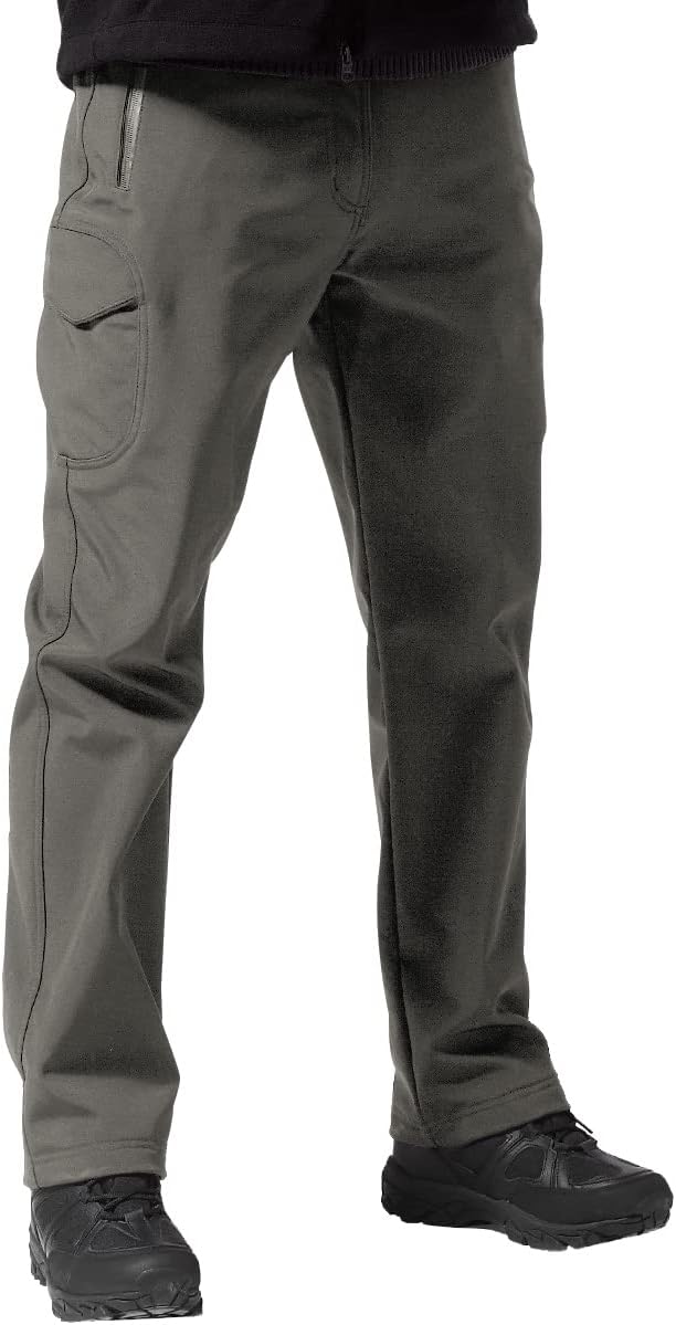 FREE SOLDIER Men's Outdoor Softshell Fleece Lined Cargo Pants | Snow Ski Hiking Pants with Belt, Waterproof Winter Pants, Insulated Work Pants, Breathable Windproof Insulated Pants