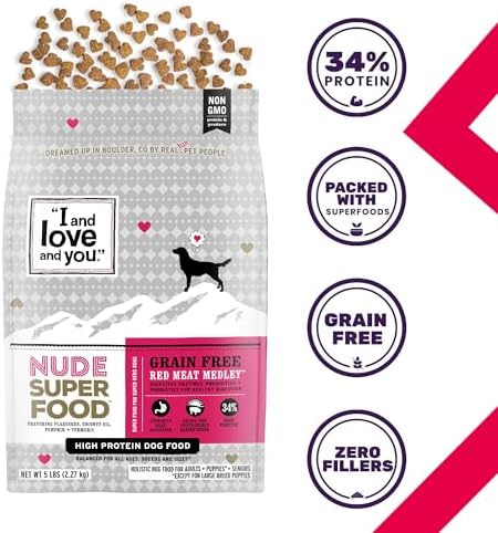 I and love and you Nude Super Food Dry Dog Food - Salmon + Whitefish - Prebiotic + Probiotic, Grain Free, Real Meat, No Fillers, 5lb Bag