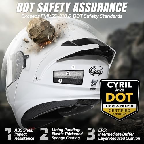 CYRIL Modular Motorcycle Helmet DOT Approved, Flip Up Full Face for Adults | Intercom ready, glasses friendly design with dual visors, extra smoke shield and carrying bag for street riding
