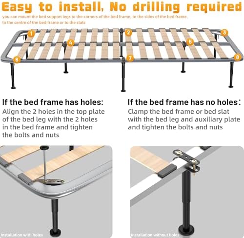 Wlrrcwdttc 4 Pcs Adjustable Height Bed Support Legs 7.08-12.6 inch, Bed Frame Center Support Legs for Bed Frame/Bed Center Slat/Furniture