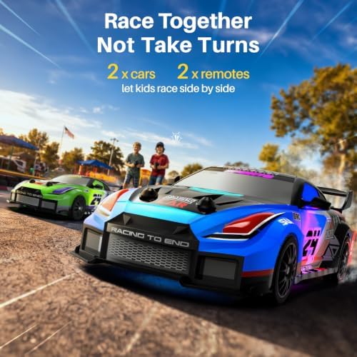 Geyiie 2 Pack RC Drift Cars for Kids, Complete 2-Player Racing Set | 1:24 Scale, LED Lights, 4 Batteries, Drift and Grip tires