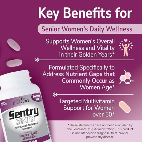21st Century Sentry Senior Women 50+ Multivitamin, 100 Tablets | Complete Multivitamin & Multimineral, Compare VS. Centrum® SILVER Women 50+, Women 50 Plus, Full-Spectrum Nutrients for Heart