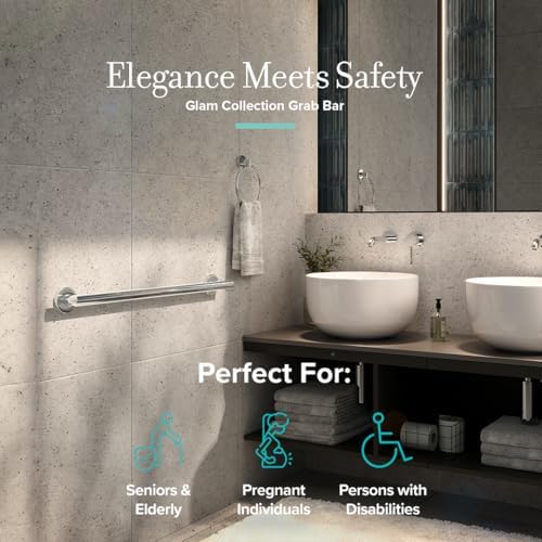 Gatco 970 Glam Shower Grab Bar, 12 Inch, ADA Compliant Stainless Steel, Satin Nickel, Wall Mounted Bathroom Handrail