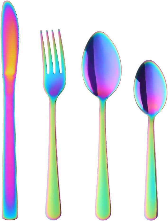 BuyGo Rainbow Silverware Set Flatware Set Stainless Steel Colorful Dinnerware Set 16-Piece Multicolor Cutlery Set, Service for 4