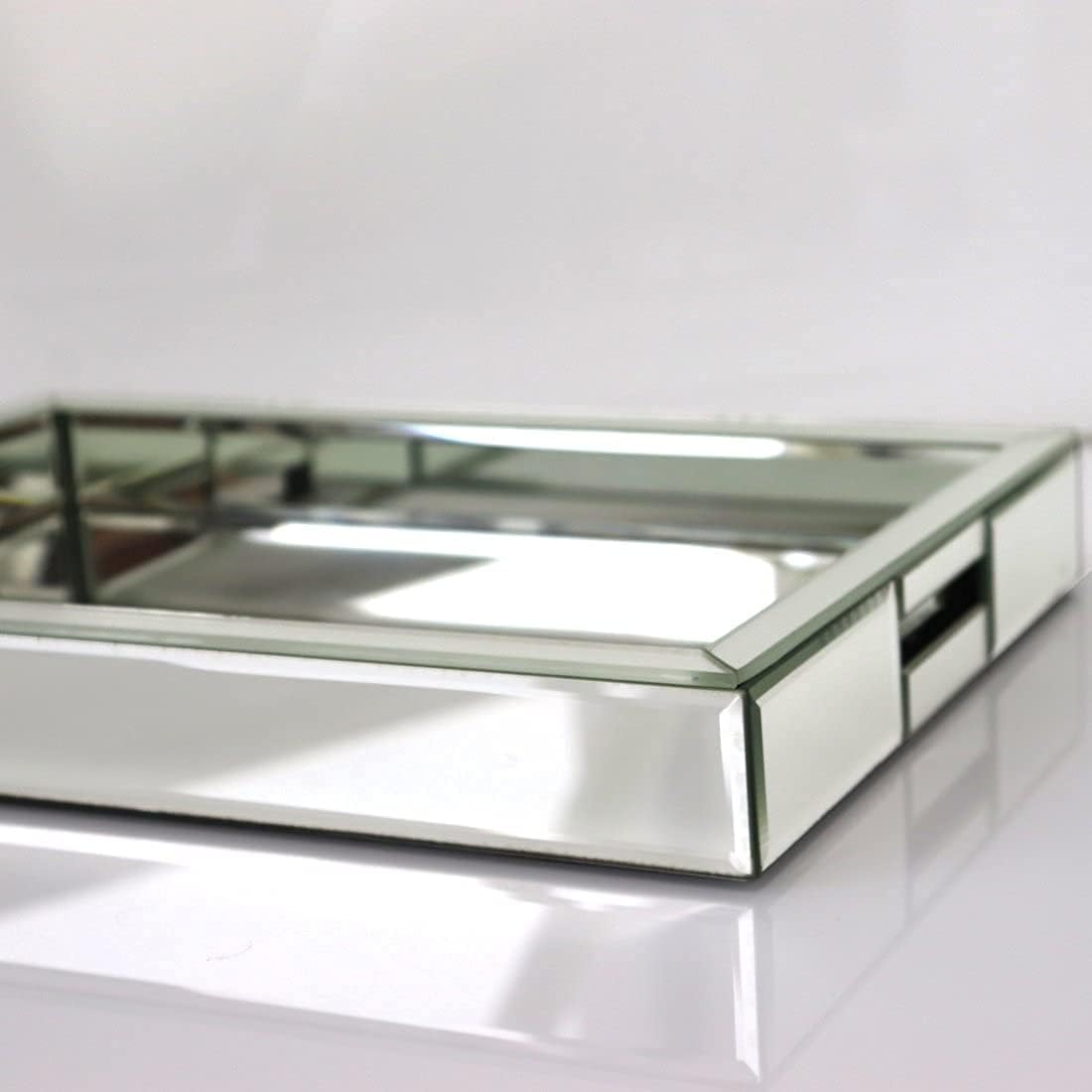 Rectangle Silver Mirror Decorative Tray Size 11” Length x 14” Width x 2” Height, Mirrored Vanity Organizer with Hand