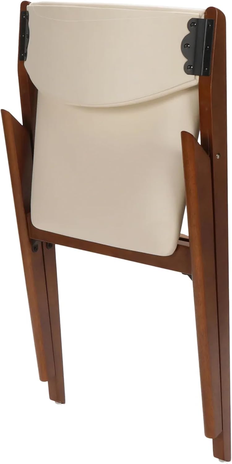 Stakmore Retro Modern Wood Folding Chairs Set of 2, Padded Upholstered Seat, Solid Hardwood Dining & Card Table Chairs, A-Frame Design, Steel Folding Mechanism, No Assembly, Space Saving, Cherry Frame