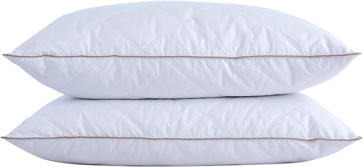 puredown® Goose Feathers and Down Pillow for Sleeping Hotel Collection Bed Pillows, Gusseted, Queen, Set of 2