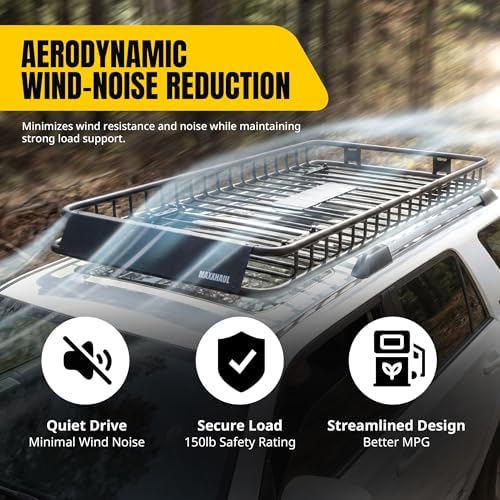 MaxxHaul Steel Roof Rack Cargo Basket, 46" x 36" x 4.5" Roof Top Carrier, Universal Fit for Cars, SUVs, Vans, and RVs, 150 lb Capacity, Weather-Resistant Easy-Install Cargo Storage (70115)