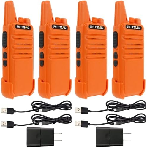 Retevis RT22 Compact & Lightweight FRS Walkie Talkies Long Range (4 Pack) | For Small Business, Camping, Hiking, Cruise, Safe Short Antenna, Comfortable to Carry, Loud & Clear Audio, USB-C