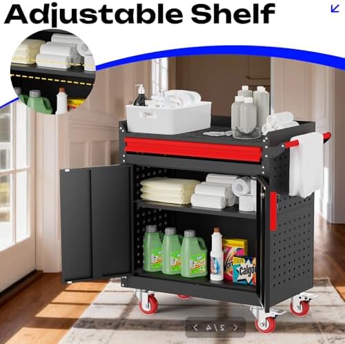 LMTC Heavy Duty Utility Cart, Metal Utility Service Cart 550 lbs Capacity, Rolling Tool Cart with Locking Casters, Adjustable Shelf for Warehouse