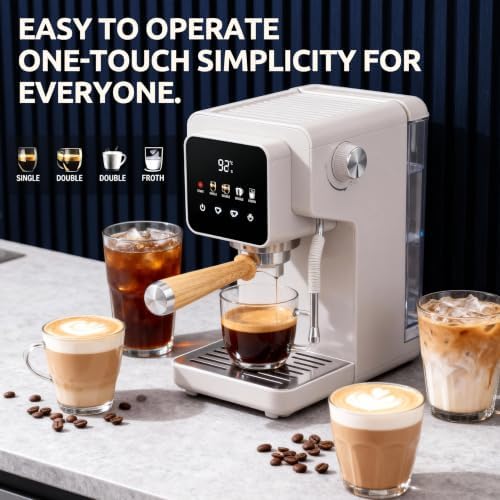 Touchscreen Espresso Machine with Steam Wand, 40.6oz Water Tank | Milk Frother for Cappuccino, Latte, Compact Design, Quick Thermoblock Heating System