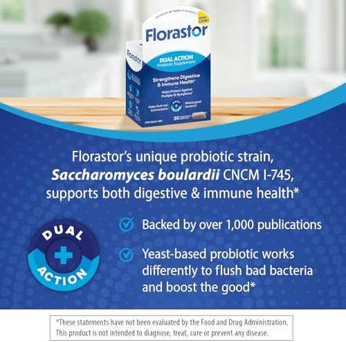 Florastor Probiotic for Digestive and Immune Health, 30 Capsules | Probiotics for Women & Men, Helps Flush Out Unwanted Bacteria, Boosts The Good with Our Unique Strain Saccharomyces Boulardii