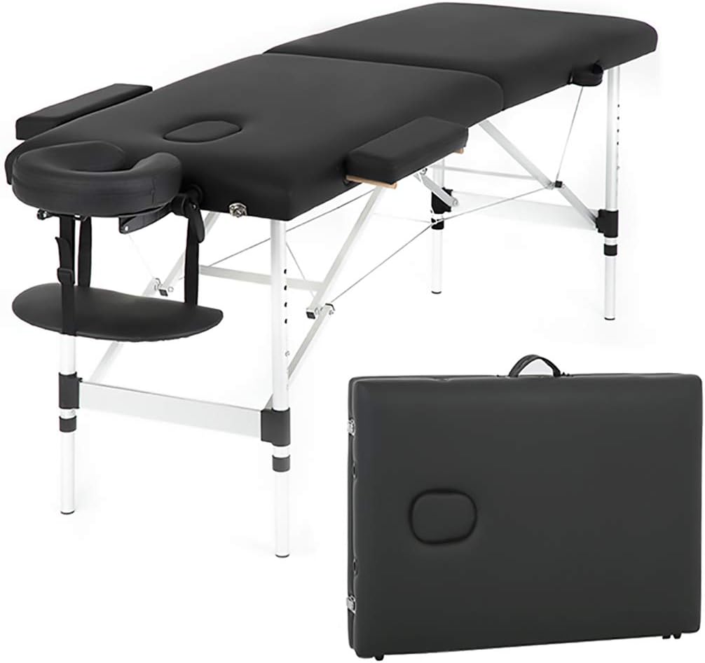 PayLessHere Massage Table Massage Bed Spa Bed 73 Inch Aluminium Massage Table W/Face Cradle Carry Case Height Adjustable 2 Fold Portable Facial