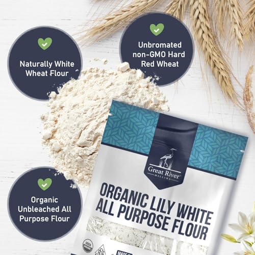Great River Milling Organic Lily White All Purpose Flour, 25 lb | Organic Lily White All-Purpose Flour for cookies, cakes, muffins, biscuits, breads, pizza dough and pie crust; balanced