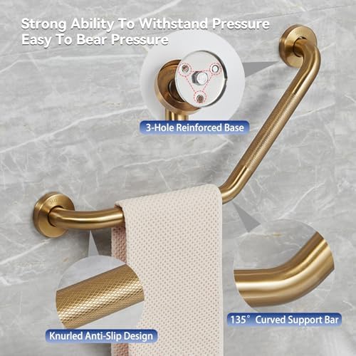 20 Inch Bathroom Grab Bar, Satin Brushed Nickel Angled Grab Bar with Anti-Slip Knurled Grip, Stainless Steel Bath Balance Bar, 1.0" Tube Safety Hand Rail Support, Handicap Elderly Assist Bath Handle