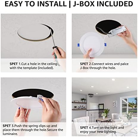 Lepro 6 Pack 6 Inch LED Recessed Ceiling Light with Junction Box, 5000 Kelvin Daylight Wafer Ultra-Thin, 1050 Lumen Dimmable Retrofit Downlight