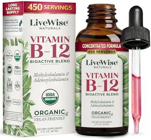 Organic Vitamin B12 1000 mcg Sublingual Liquid Drops, Unflavored, 2 oz | Methylcobalamin & Adenosylcobalamin, Bioactive Blend for Energy, Clarity & Focus, Vegan, Non-GMO, For Adults, 1 Year+ Supply