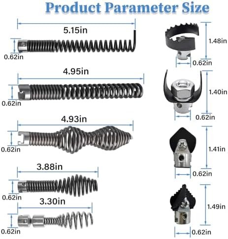 10 Pcs Drain Snake Drill Attachment, Cutter and Auger Set, Compatible with RIDGID K-400 C-4 C-6 C-7 C-8 and C-9 Drain Cleaning Machine
