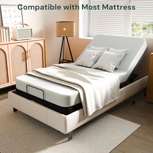 SunsGrove Twin XL Adjustable Bed Frame, Wired Remote Control, Independent Head and Foot Incline, Electric Bed Frame Base