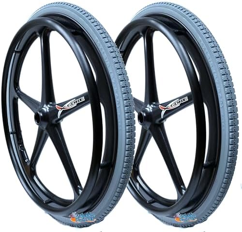 Set of 2 X-CORE Rear Wheelchair-WHELS 24" X1 3/8" (540) Black Color with Everyday Street Tires & Push Rims