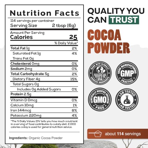 Wild Foods Organic Cocoa Powder Unsweetened for Baking & Cooking, Raw Cacao Powder, Organic Single-Origin Non-Dutched Dark Cocoa, 100% Pure, Non-GMO, Vegan Keto Superfood, Purity Tested, 12 oz