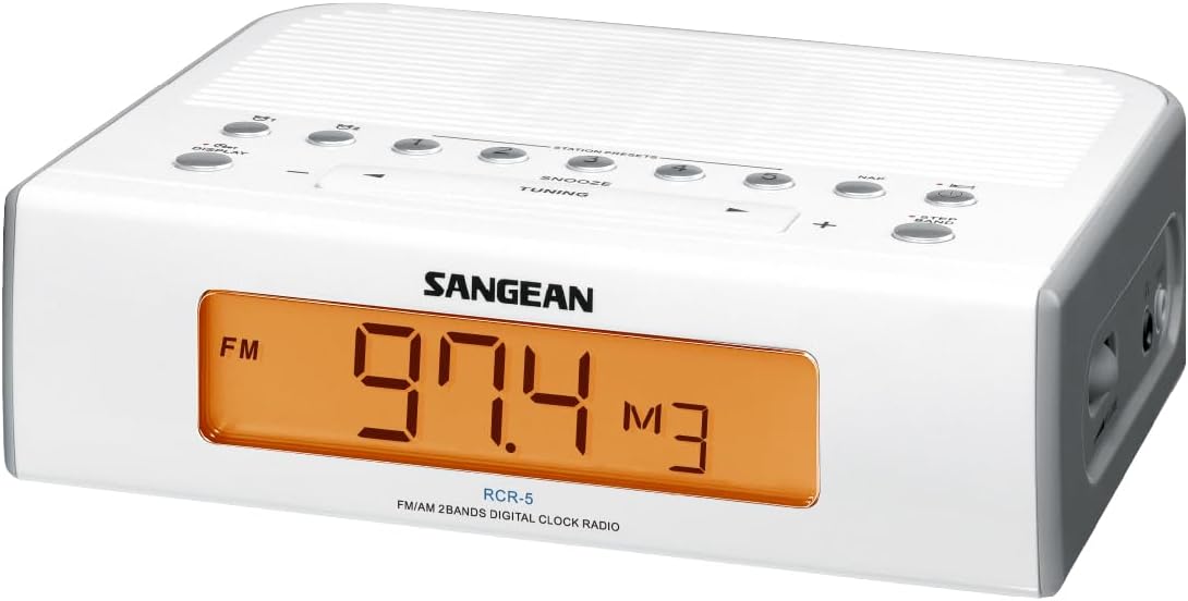 Sangean RCR-5 Digital AM/FM Clock Radio, White