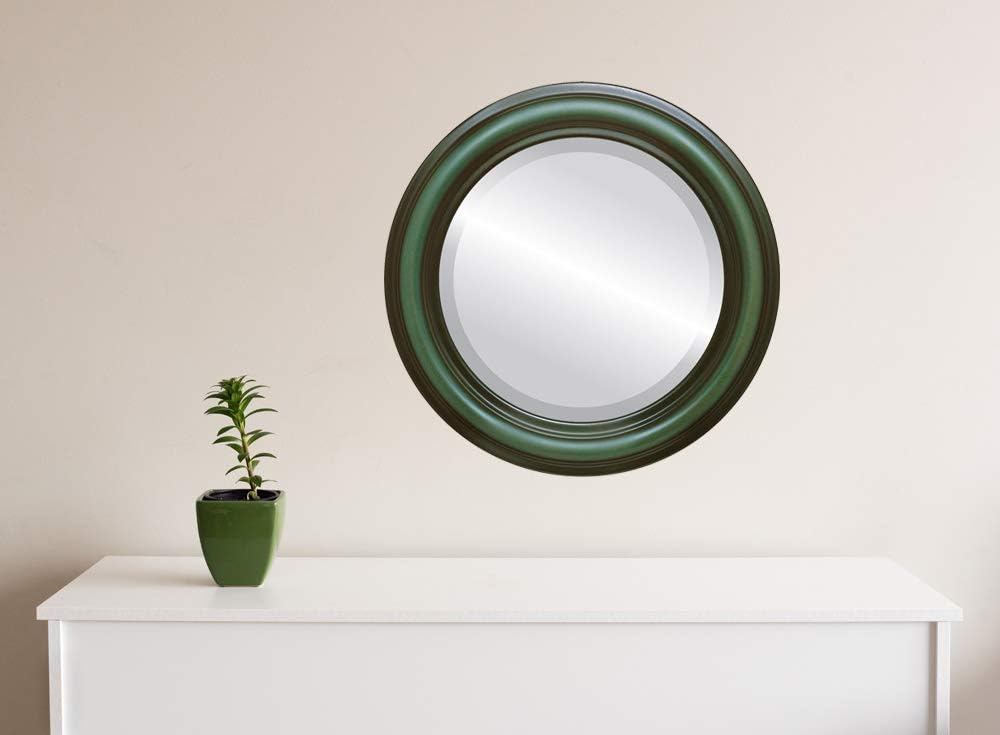 OVALCREST Round Beveled Wall Mirror for Home Decor - Philadelphia Style - Rubbed Bronze - 22x22 Outside Dimensions