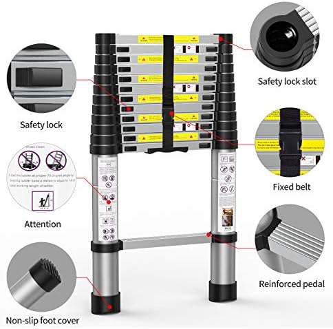 Telescoping Extension Ladder 12.5FT, Aluminum Telescopic Ladders with Carry Bag for Outdoor Indoor Use