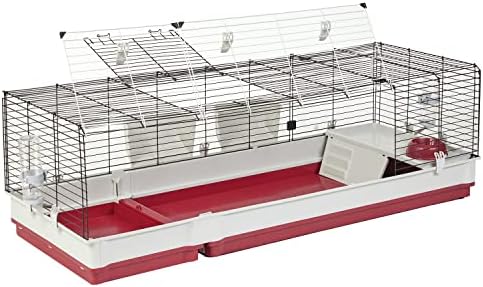 MidWest Homes for Pets 158 Wabbitat Deluxe Rabbit Home, Rabbit Cage, 39.5 L x 23.75 W x 19.75 H Inch, Maroon/White