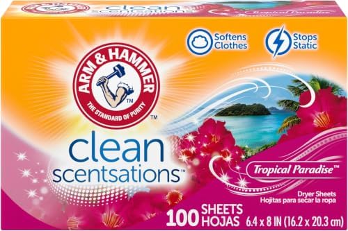 ARM & HAMMER Fabric Softener Dryer Sheets, Tropical Paradise, 100 Count | Softens Clothes, Reduces Static Cling, Long-Lasting Freshness