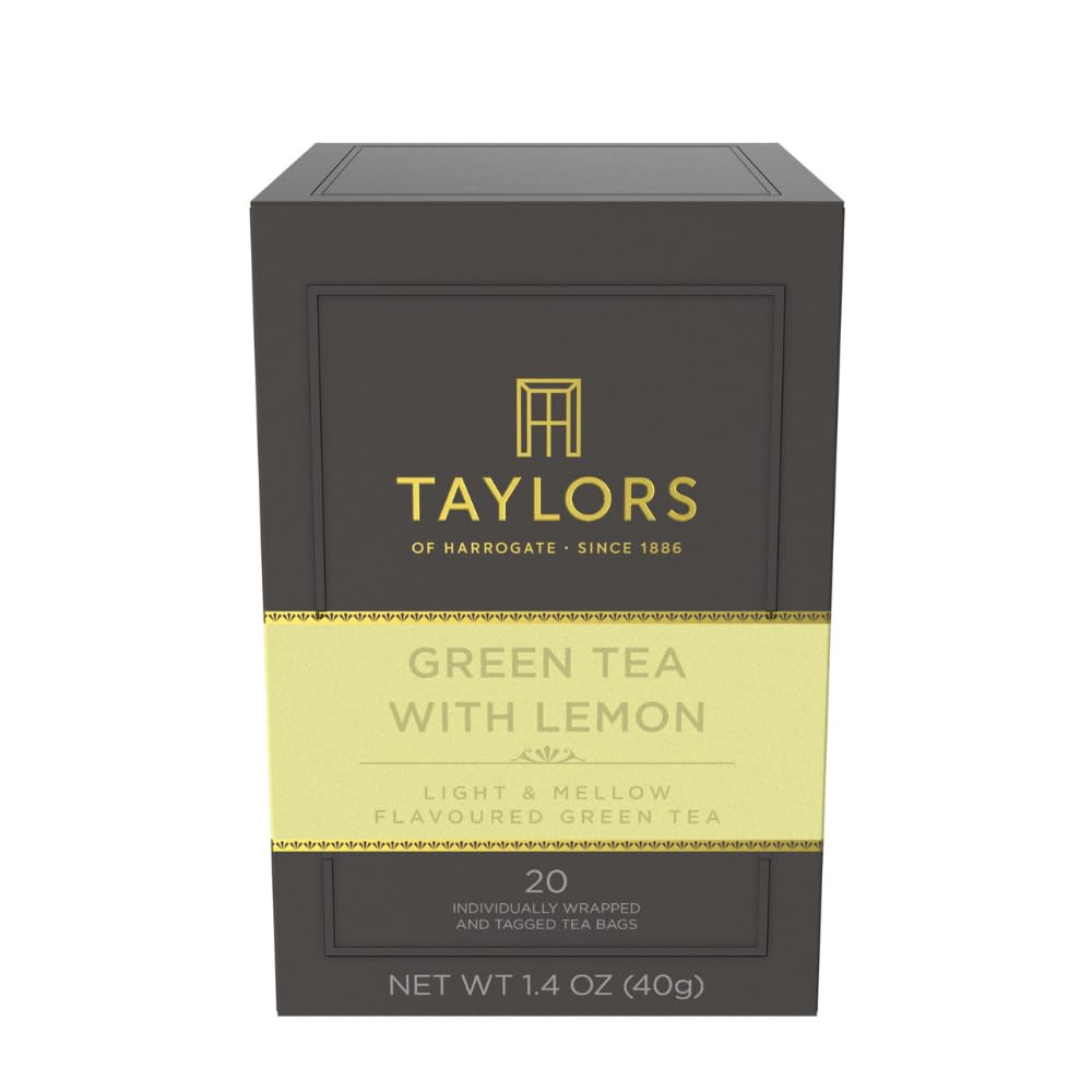 Taylors of Harrogate Green Tea with Lemon, Individually Wrapped Bags, 20 Count (Pack of 1), Citrussy, Mellow and Light, Caffeinated, Enjoy Hot or Iced, 20 Teabags