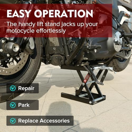 Motorcycle Lift Scissor Jack, 1200 LB Capacity Wide Deck Hoist Stand Maintenance Bikes ATVs Garage Repair Center Stand Lift Jack, Red