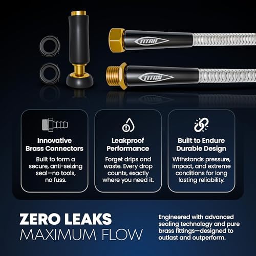 TITAN Garden Hose 100FT - 304 Stainless Steel Metal Water Hose, Flexible, Kink-Free, Lightweight, Durable, Crush Resistant Fittings, Easy to Coil, 500 PSI