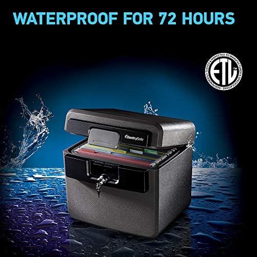 SentrySafe Black Fireproof and Waterproof Safe, File Folder and Document Box with Key Lock, 14.3 x 15.5 x 13.5 inches