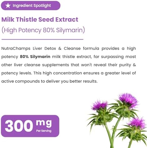 NutraChamps Liver Cleanse Detox & Repair Formula, 20+ Herbs: Milk Thistle Extract with Silymarin, Artichoke, Dandelion, Chicory Root Powder