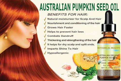 Botanical Beauty Australian ORGANIC PUMPKIN SEED OIL 100% Pure Natural Virgin Unrefined Cold Pressed Carrier Oil. 1 Fl.oz.- 30 ml. for Face, Skin, Hair, Lip, Nails