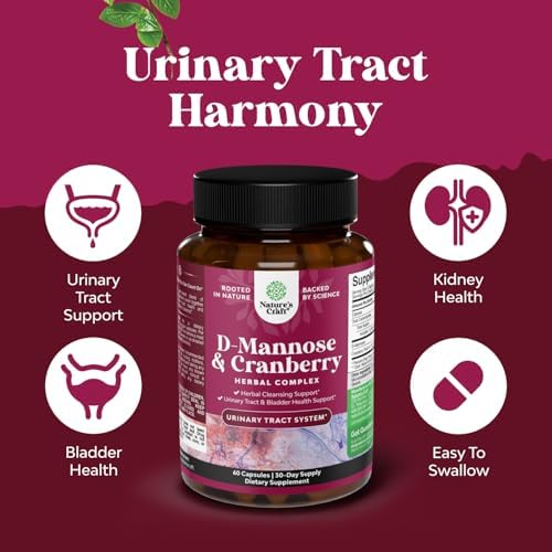 D Mannose with Cranberry Supplement - Potent D Mannose 1000mg Capsules for Kidney Defense Support & Cleanse and Urinary Tract Health for Women & Men
