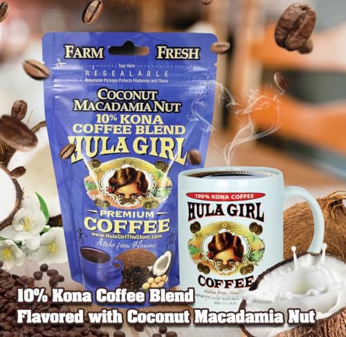 Hula Girl 10% Kona Ground Coffee, Grown in Hawaii, Hand Picked, Sun Dried, Fresh Roasted and Packed in Hawaii for 30 years, 7 Ounce