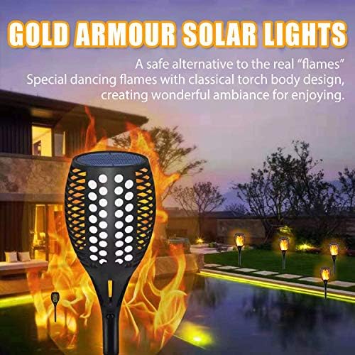 Gold Armour Solar Lights Outdoor - Flickering Flames Torch Lights Solar Light 42.9in Tall