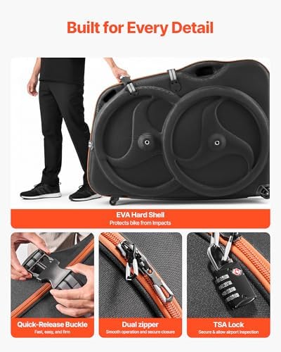 VEVOR Bike Travel Bag, Road Bike Bag Road Bicycle Storage Carry with TSA Lock & Dual Zipper for Air Travel, Outdoor Use, Airplane, Car, Train, Subway Transport