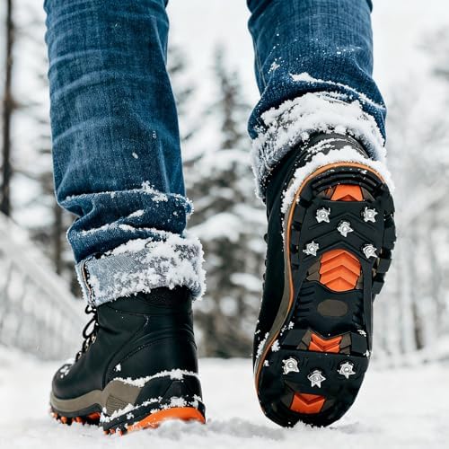 2 Pairs Ice Cleats for Shoes and Boots, 8 Steel Gripper Spikes Non-Slip Traction Cleats, Micro Shoe Snow Grips Crampons for Winter Hiking, Walking