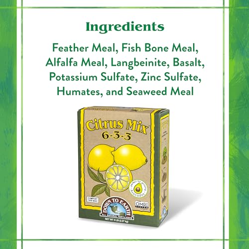 Down To Earth All Natural Fertilizers Organic Citrus Mix - 6-3-3, 1 lb | Plant Food for Lemons, Limes, Oranges, Avocados, Fruit Trees, Vines, Contains Nitrogen, Zinc, Iron, For Blossoms and Fruits