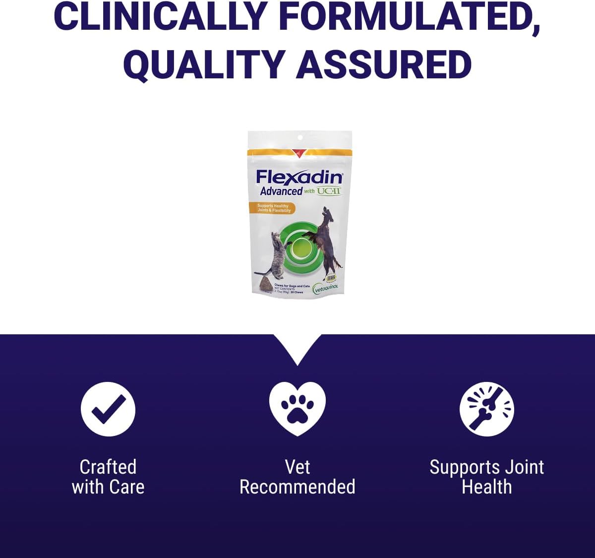 Vetoquinol Flexadin Advanced Hip and Joint Supplement with Undenatured Collagen for Dogs, One Chew a Day Hip and Joint Support Chew for Dogs and Cats, Clinically Proven Vet-Approved Formula, 60 Chews