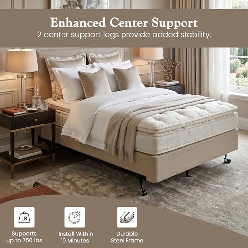 Kings Brand Furniture Adjustable Metal Bed Frame with Locking Wheels, Fits Twin, Twin XL, Full, Full XL & Queen Mattresses