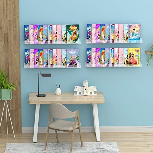 NIUBEE 24”Acrylic Floating Bookshelves for Kids Wall Shelves 2 Packs | Premium Acrylic 50% Thicker with Screwdriver Clear Bathroom Extra-Large Storage Shelves Display Organizer