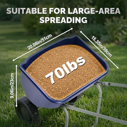 VINGLI 70lbs Fertilizer Spreader with 15 Adjustable Drop Rate, Pre-Assembled Walk-Behind Seed Spreader, with 9" Tire for Multi-Terrain, Broadcast Spreader for Lawn Care & Seed Spreading