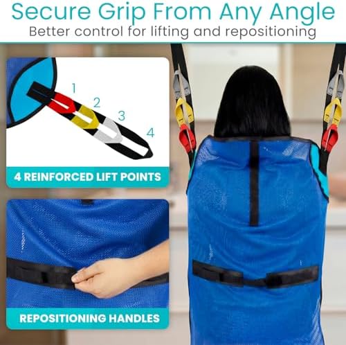 Vive Patient Lift Sling - Mesh Transfer Sling for Showering & Home Use | Full Body Hoyer Lift Pad for Elderly, Disabled