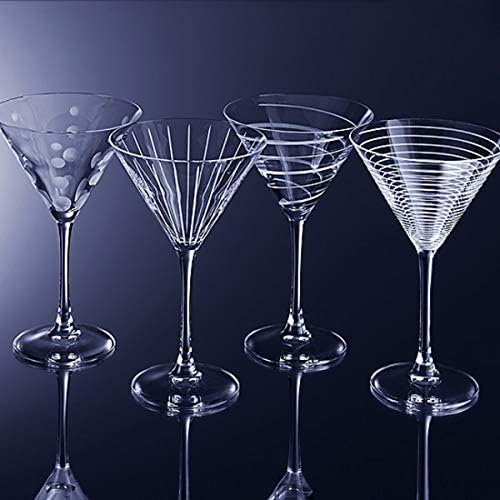 Mikasa Cheers 10-Ounce Martini Glasses, Fun Etched Designs, Durable Clear Glass Cocktail Glassware, Set of 4, Perfect for Entertaining and Gifting